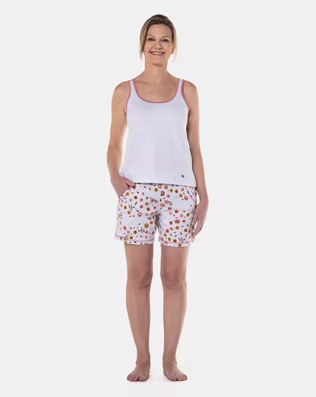 Sonhart Pijama Feminino Curto clássico regata e bermuda Estampado