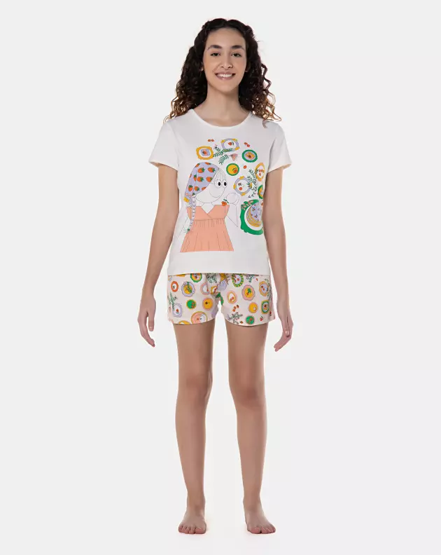 Pijama baby-look manga curta e short