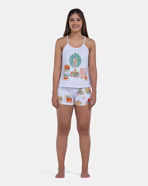 Pijama Curto Feminino Regata Alça Fina e Short Pat