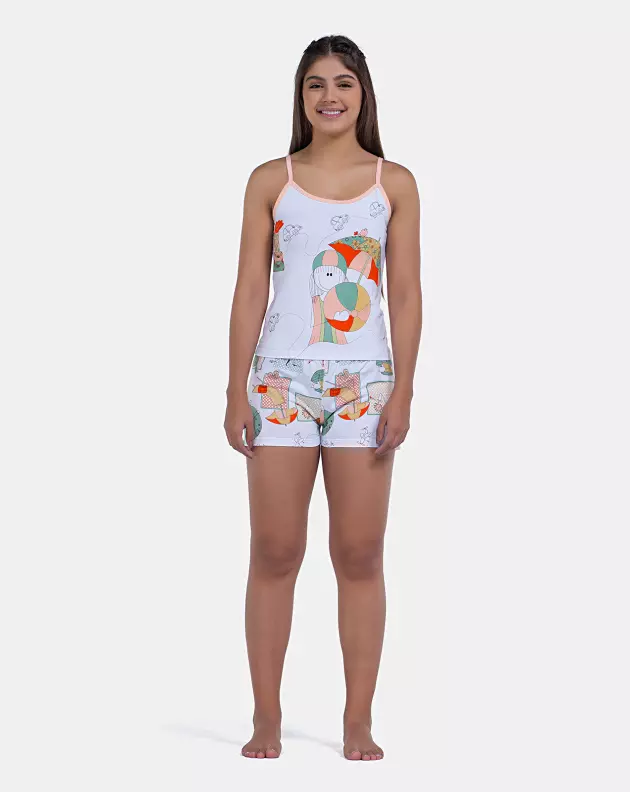 Pijama Curto Sonhart Feminino Regata Alça Fina e Short Estampado