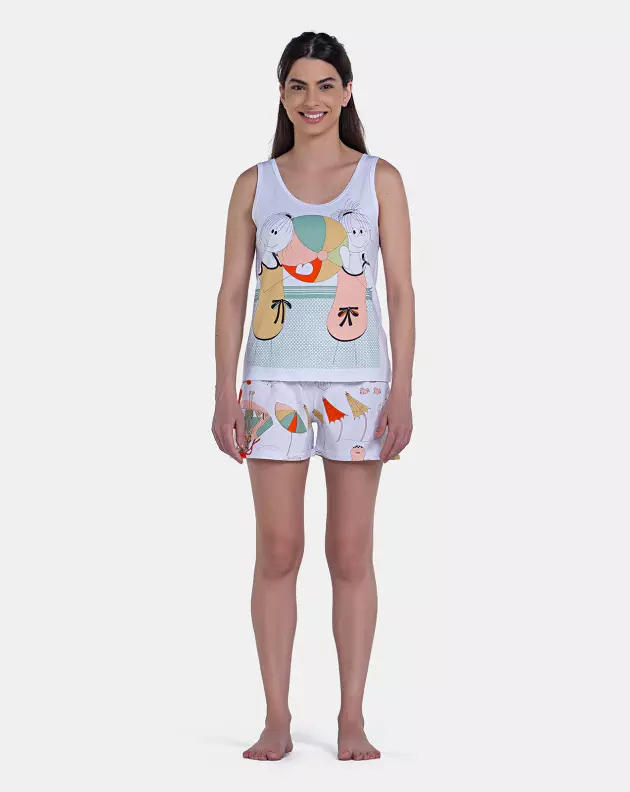 Pijama Curto Feminino Regata Média e Short Pat e Annie