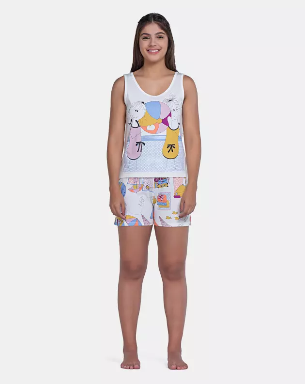 Pijama Feminino Curto Regata e Short Estampado