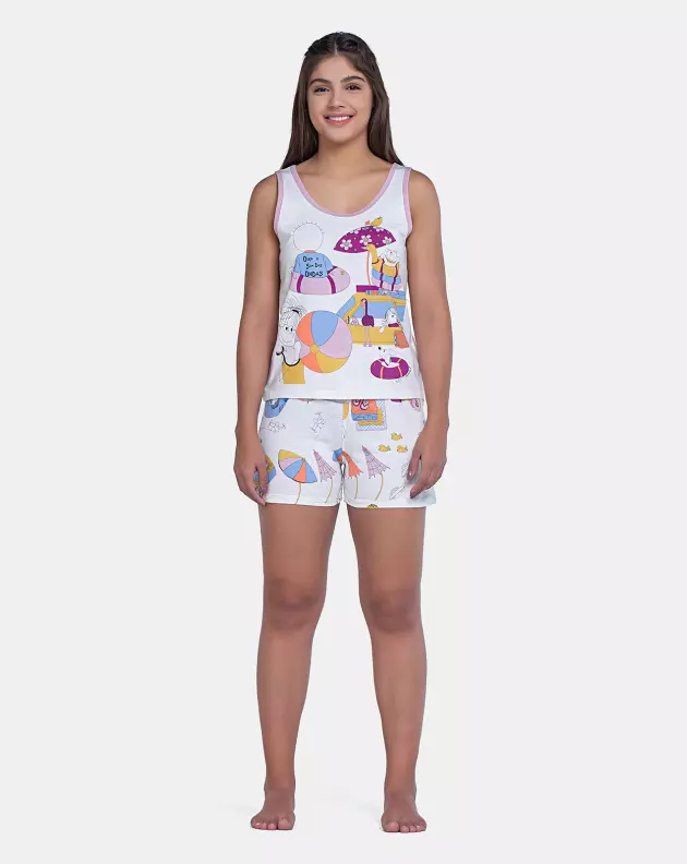 Pijama Curto Feminino Regata Média e Short Estampado