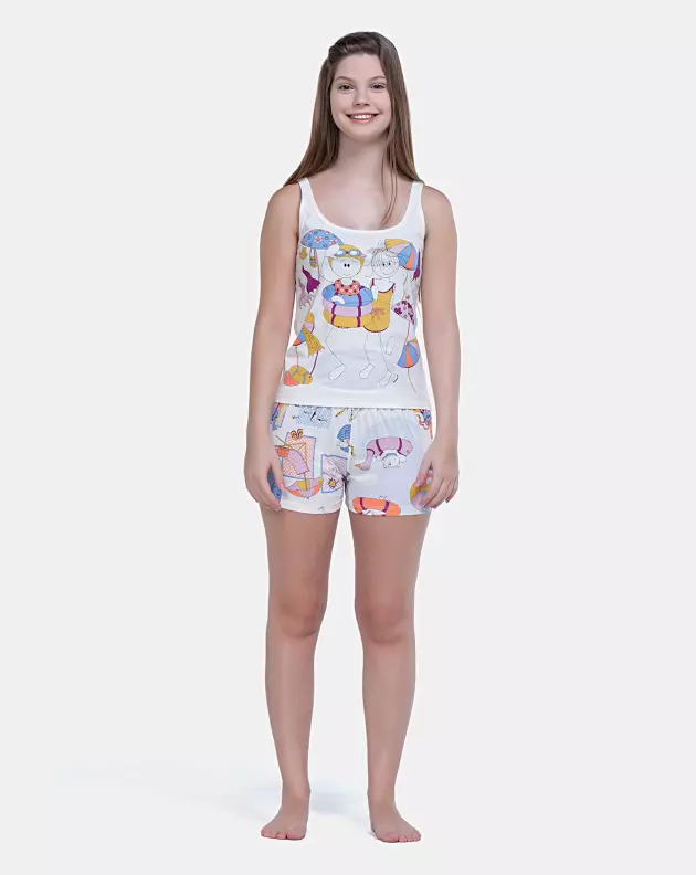 Pijama Feminino Curto Regata Média e Short Estampado