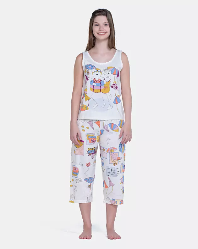 Pijama Feminino Média Regata e Calça Corsário Pat e Annie 