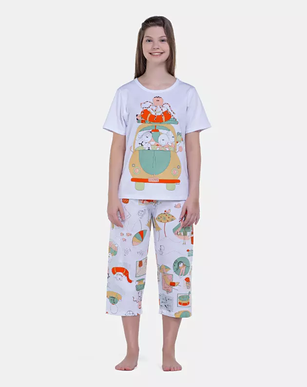 Pijamas Sonhart | Pijama Feminino Manga Curta e Corsário Estampada