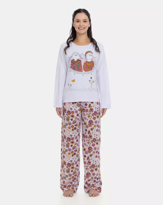 Pijama Feminino Longo Adulto Estampa Pat e Annie
