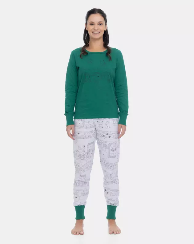 Pijama Feminino Adulto Manga Longa e Calça Jogger Estampada