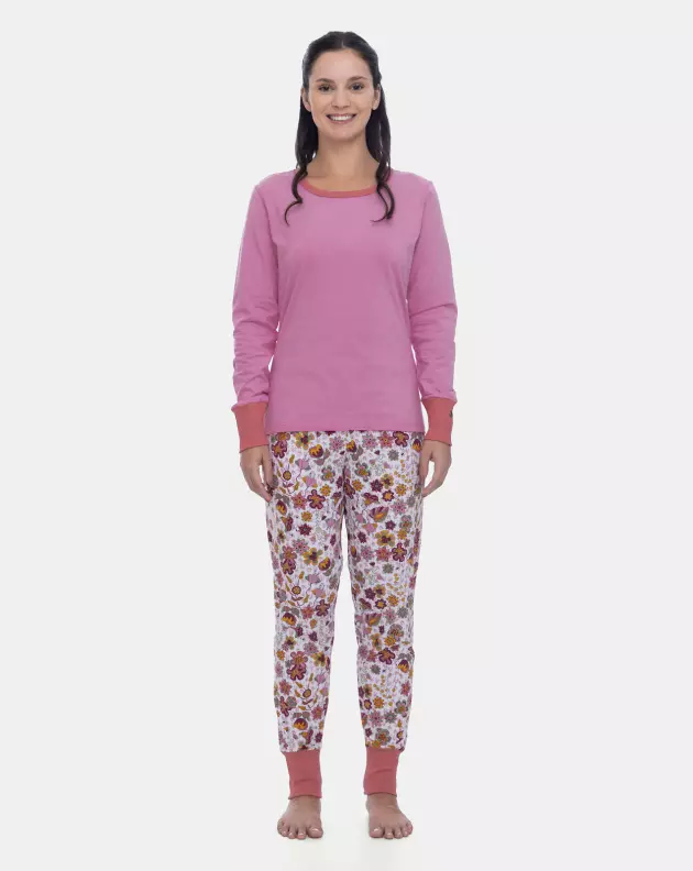 Pijama Feminino Blusa Manga Longa Punho e Calça Estampada