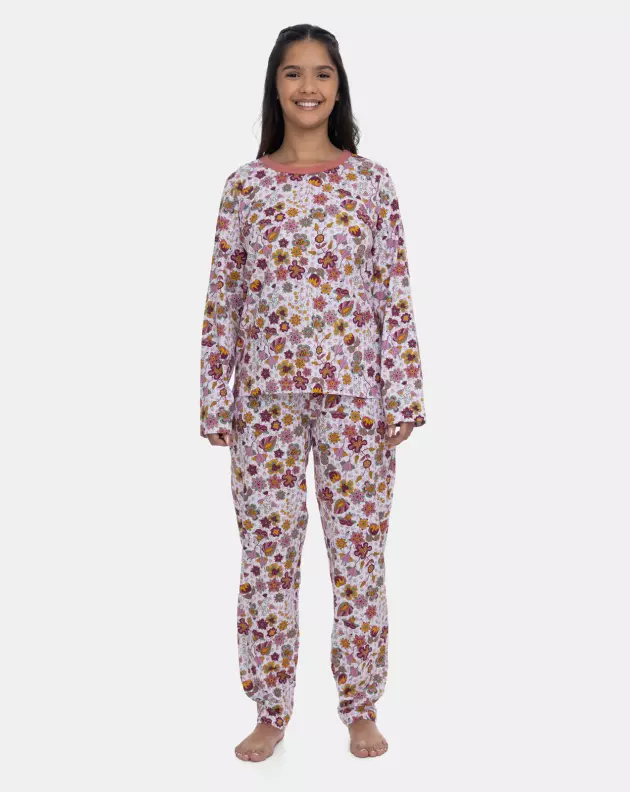 Loja Oficial Sonhart | Pijama Feminino Blusa Manga Longa Floral e Calça Cós Duplo