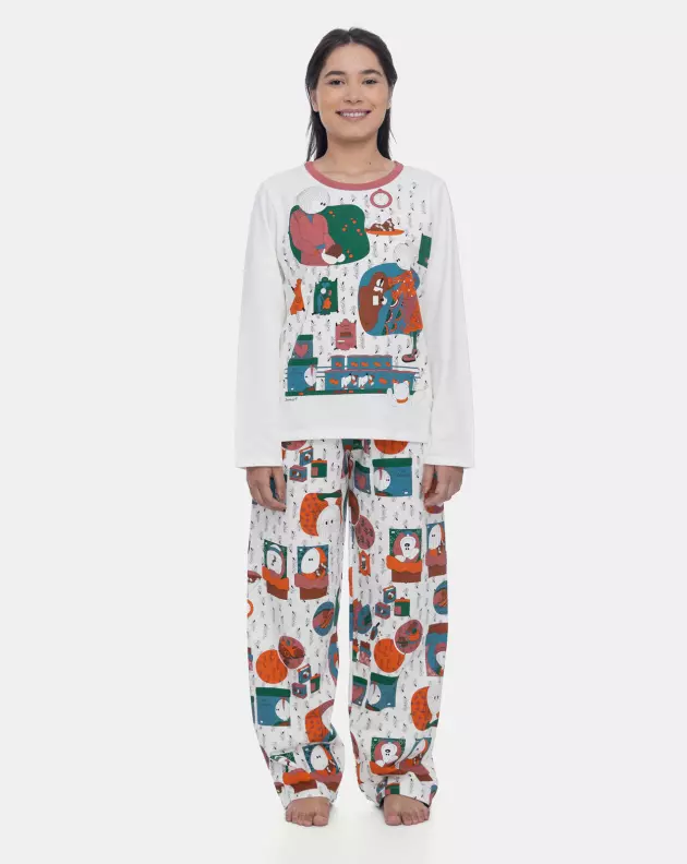 Pijama Manga Longa Feminino e Calça Moletinho  Peluciado Pat