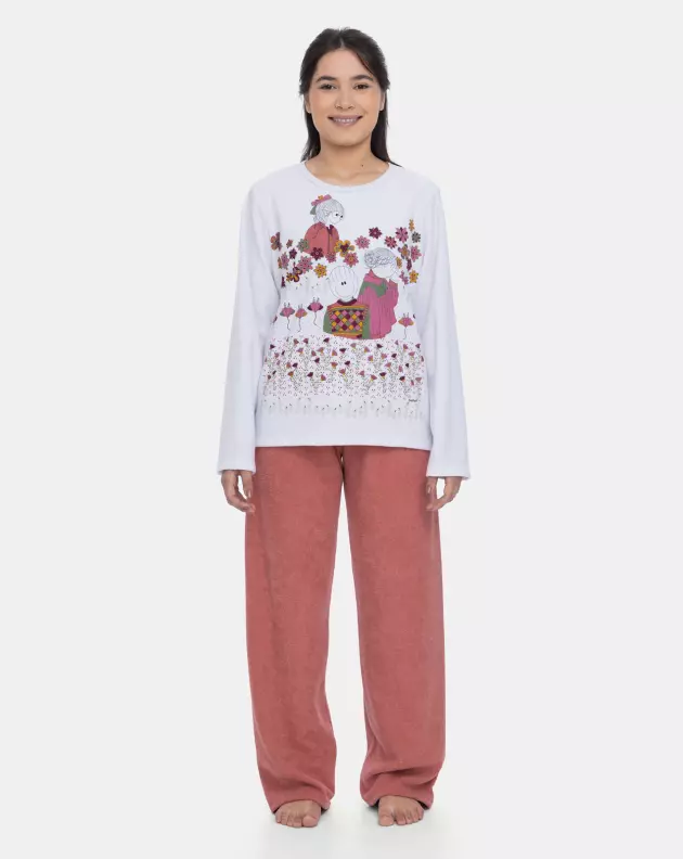 Pijama Plush Feminino | Pijama Feminino Longo Tecido Plush