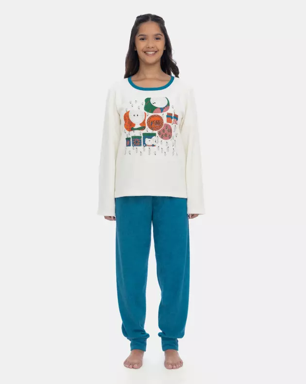 Pijama Sonhart Feminino Longo Tecido Plush Estampado