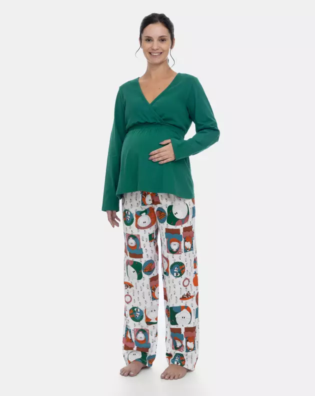 Pijama Sonhart Gestante Longo Blusa Decote V e Calça Estampada