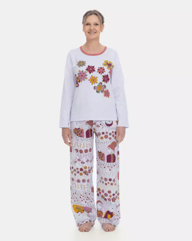Pijama Sonhart  Feminino Manga Longa e Calça estampada