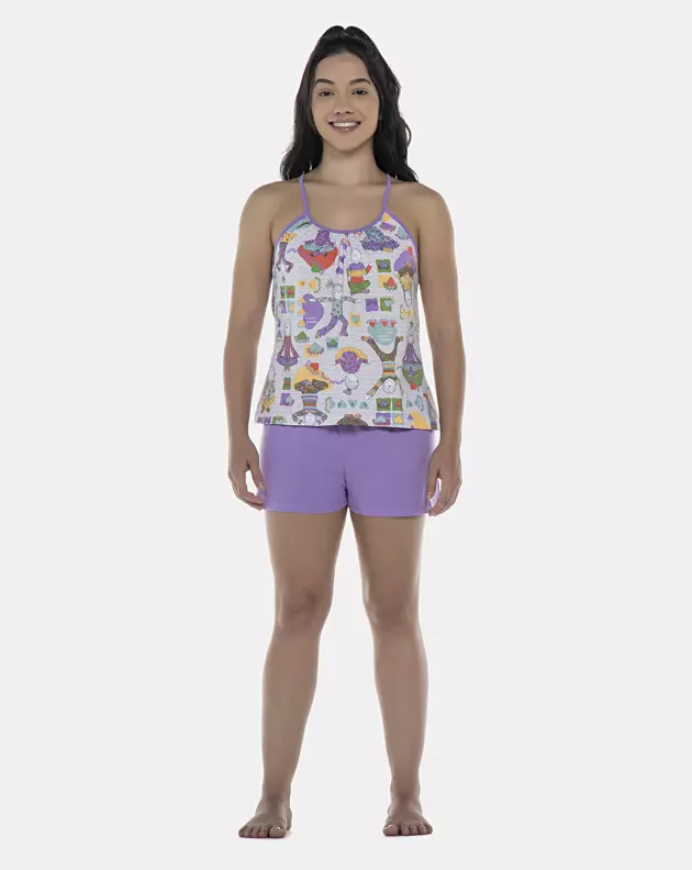 Pijama Feminino Adulto Alça e Short