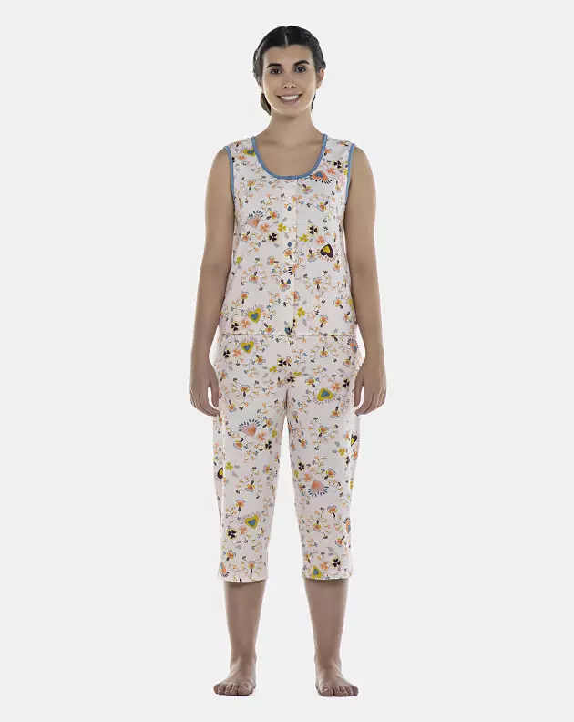 Pijama Feminino Adulto Regata Aberta e Corsário