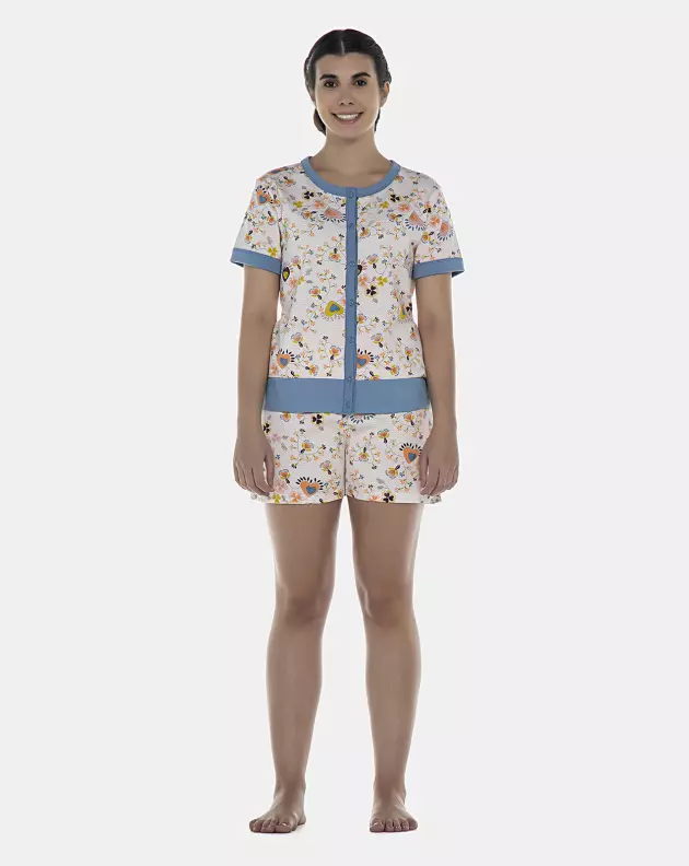 Pijama Feminino Adulto Manga Curta Aberta e Short