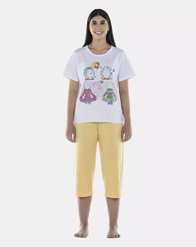 Pijama Feminino Adulto Manga Curta e Corsário