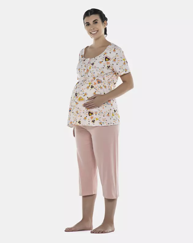 Pijama Feminino Gestante Manga Curta e Corsário