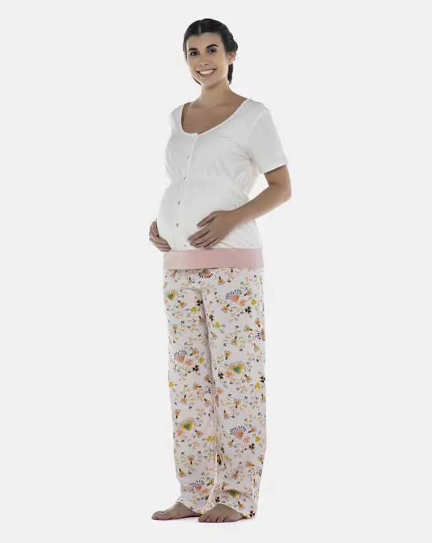 Pijama Feminino Gestante Manga Curta e Calça