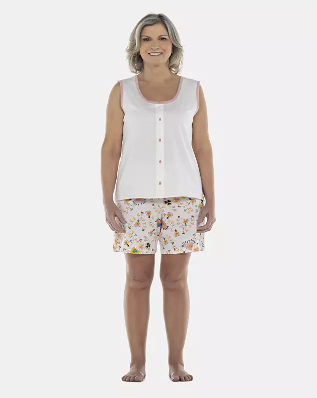 Pijama Feminino Adulto Regata Aberta e Bermuda