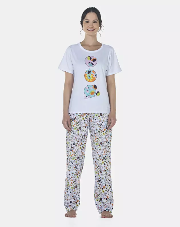 Pijama Feminino Adulto Manga Curta e Calça