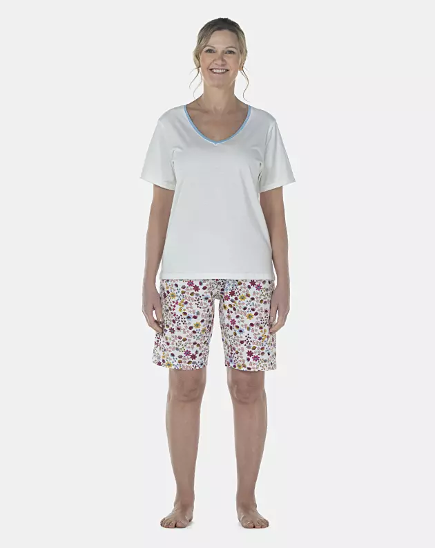 Pijama Feminino Adulto Manga Curta e Bermuda