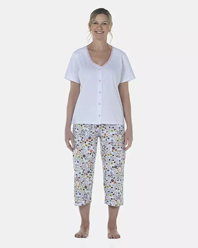 Pijama Feminino Adulto Manga Curta Aberto e Corsário