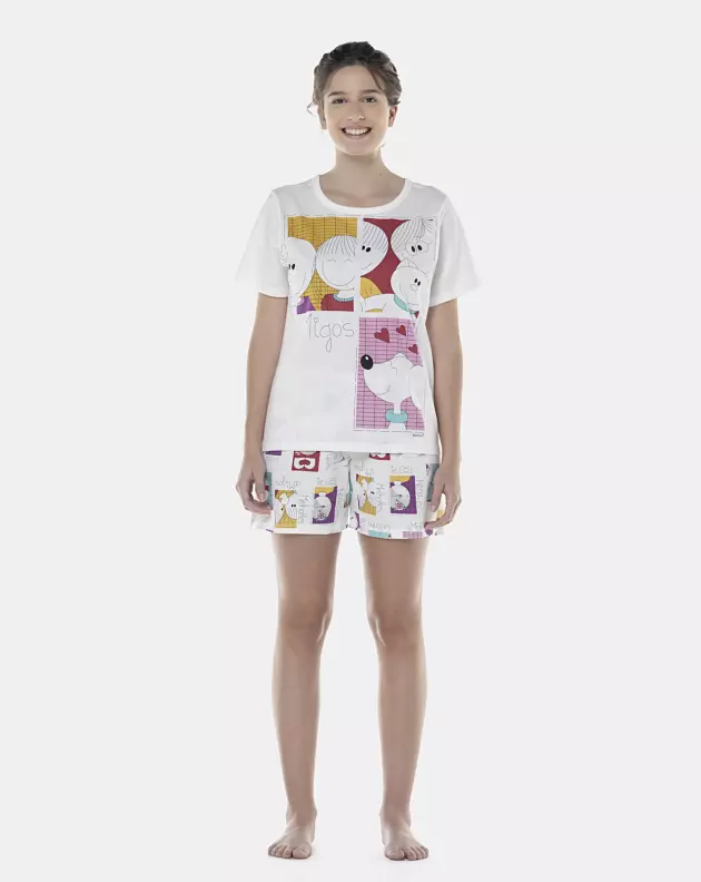 Pijama Feminino Adulto Manga Curta e Short