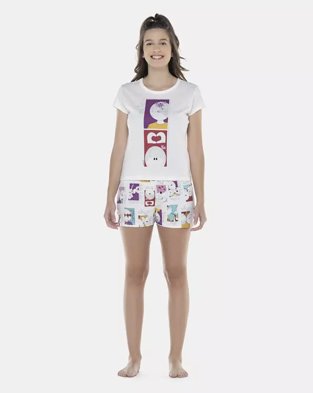 Pijama Feminino Adulto Baby-Look Manga Curta e Short
