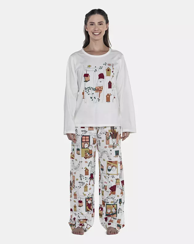 Pijama Feminino Adulto Manga Longa e Calça