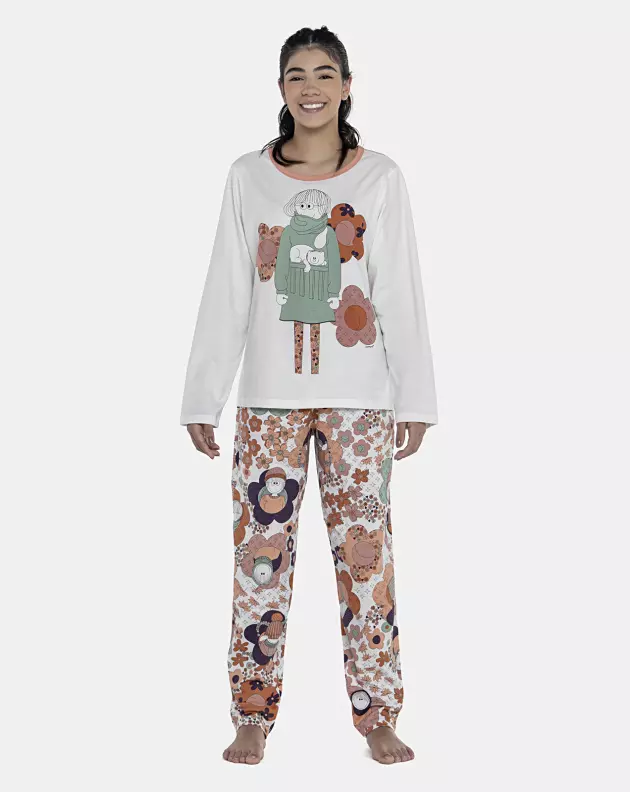 Pijama Feminino Adulto Manga Longa e Calça
