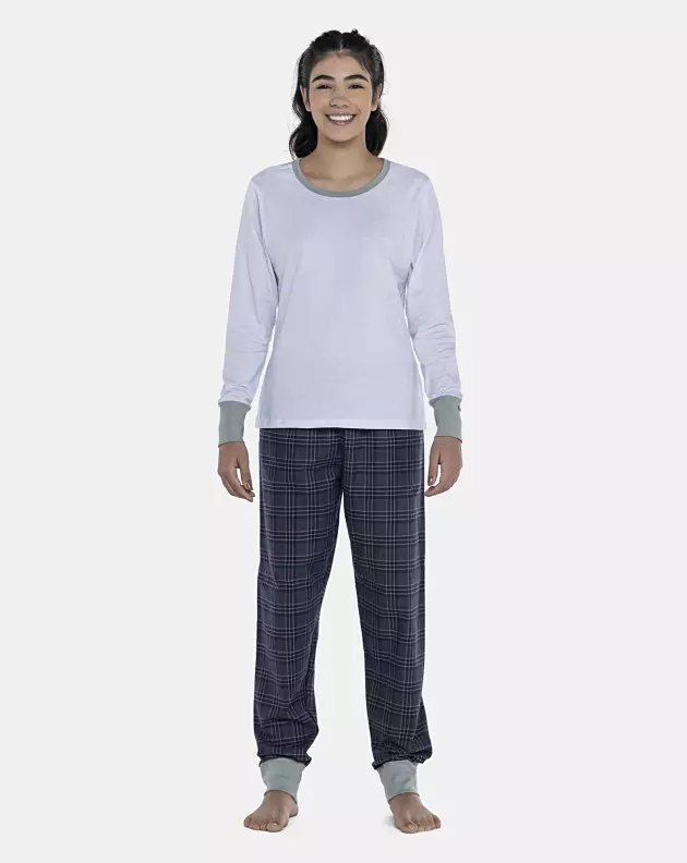 Pijama Feminino Adulto Manga Longa e Calça Flanelada