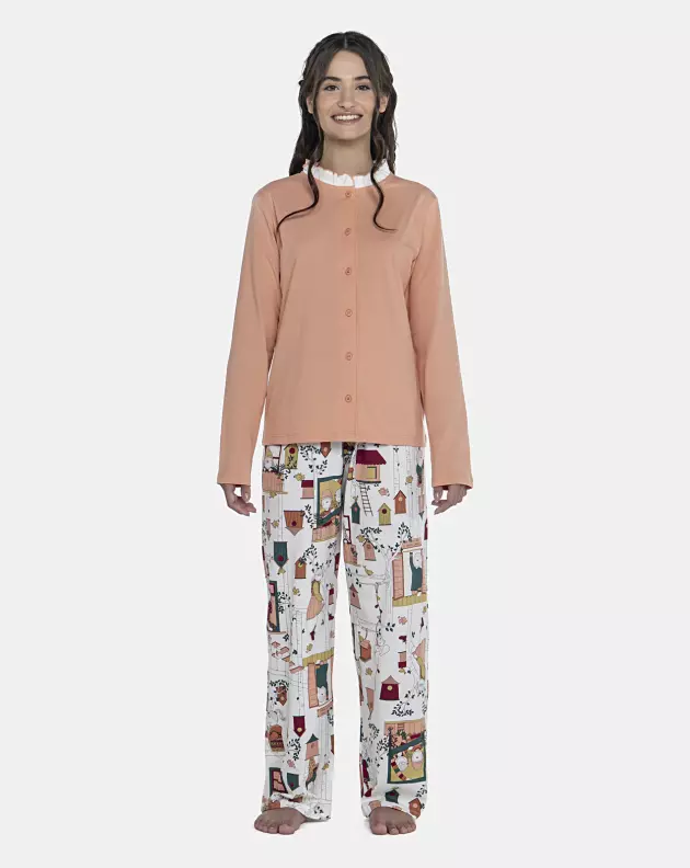 Pijama Feminino Adulto Manga Longa e Calça