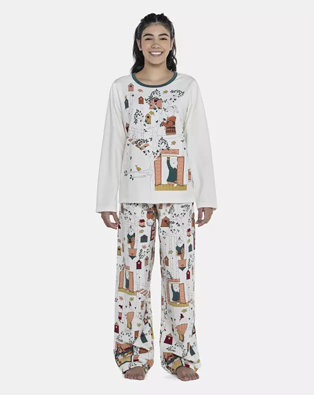Pijama Feminino Adulto Manga Longa e Calça Moletinho