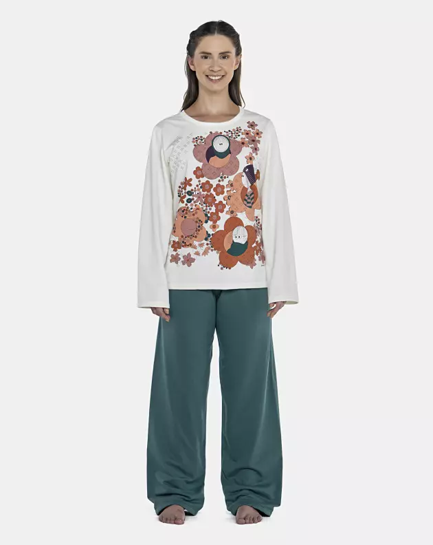 Pijama Feminino Adulto Manga Longa e Calça Moletinho