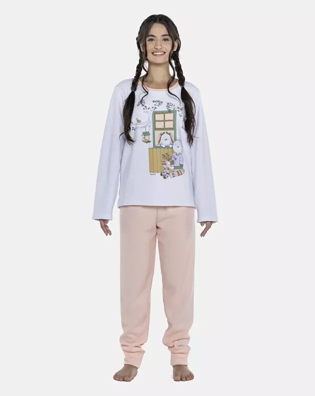 Pijama Feminino Adulto Manga Longa e Calça Plush