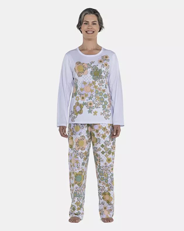Pijama Feminino Adulto Manga Longa e Calça