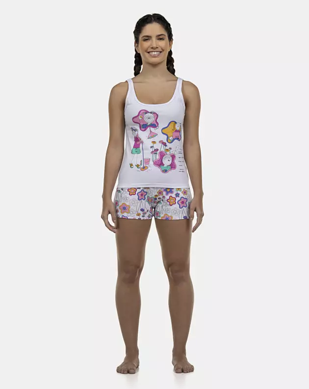 Pijama Feminino Adulto Regata e Short