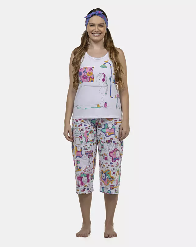 Pijama Feminino Adulto Regata e Corsário