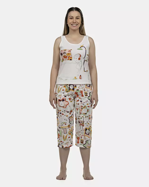 Pijama Feminino Adulto Regata e Corsário
