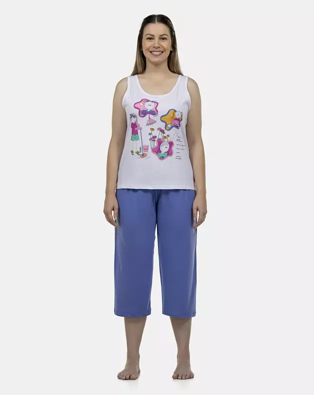 Pijama Feminino Adulto Regata e Corsário