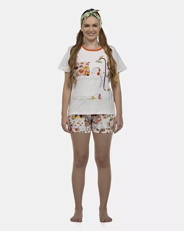Pijama Feminino Adulto Manga Curta e Short