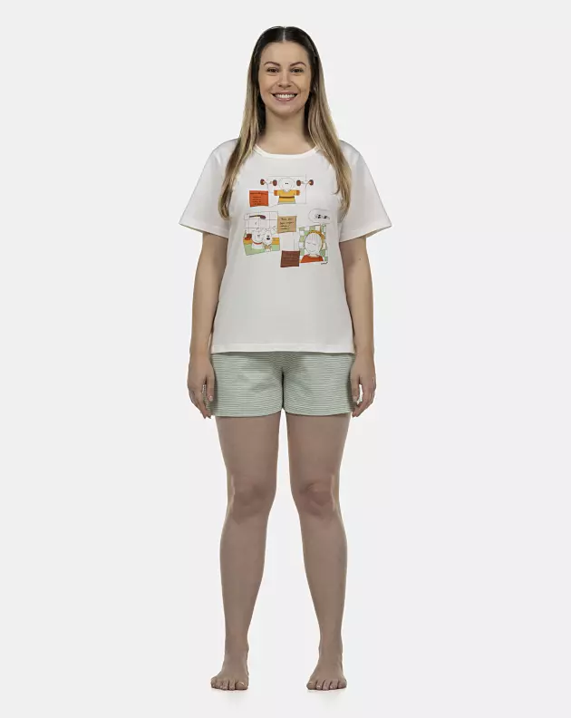 Pijama Feminino Adulto Manga Curta e Short
