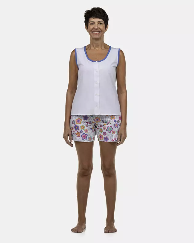 Pijama Feminino Adulto Regata Aberta e Bermuda