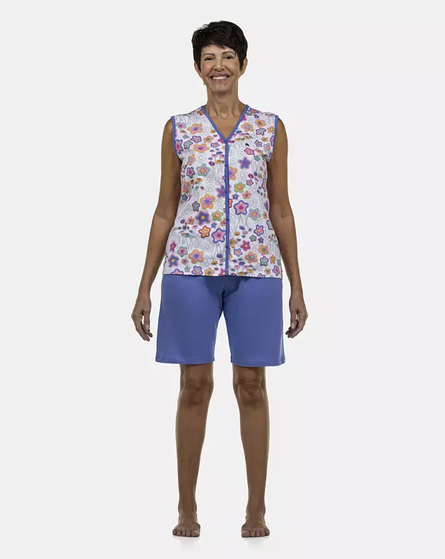 Pijama Feminino Adulto Regata Aberta e Bermuda