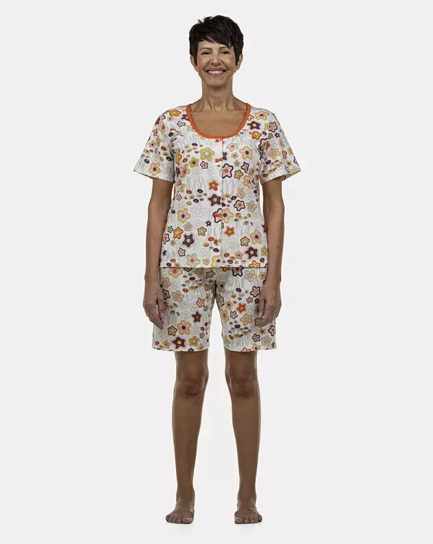 Pijama Feminino Adulto Manga Curta Aberto e Bermuda