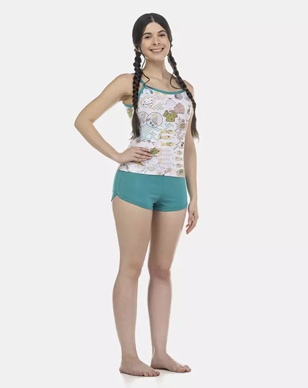 Pijama Feminino Adulto Alça e Short Cotton
