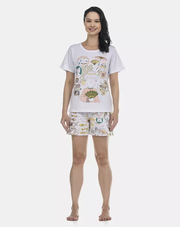 Pijama Feminino Adulto Manga Curta e Short